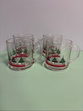 Vintage Kig Indonesia Mugs Set of 4, Christmas Tree Pattern, Christmas Mugs